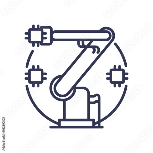 Robotic arm with microchips symbolizes industrial automation and technological advancement.