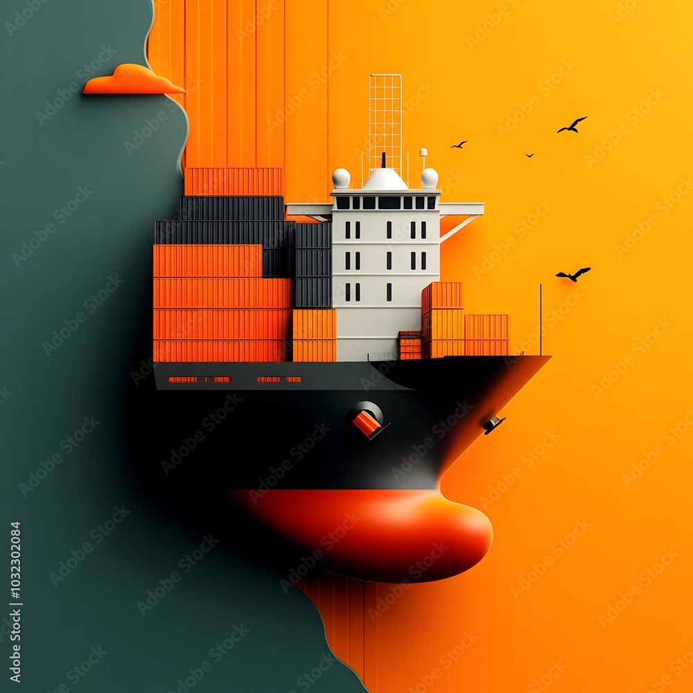 Massive modernist container ships equipped with advanced robotics and ...