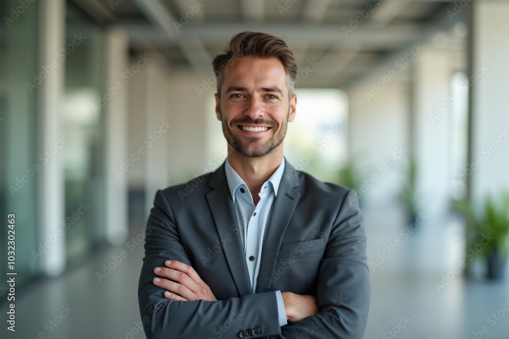 Confident business professional in modern office setting for corporate branding. Confident business professional in modern office setting for corporate branding.