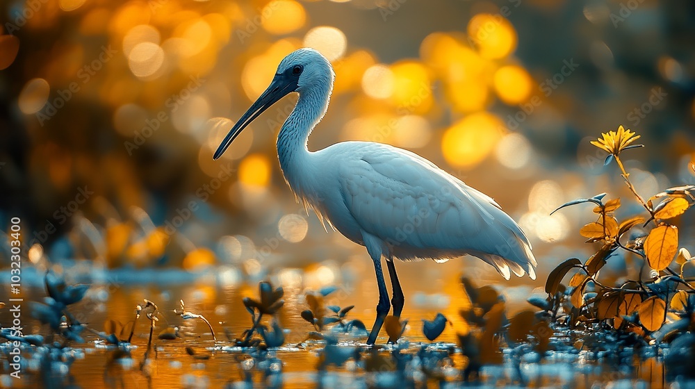 Naklejka premium Graceful Ibis Wading in a Wetland