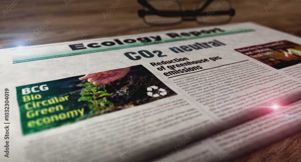 Co2 neutral zero emission and global warming newspaper on table Co2 neutral zero emission and global warming newspaper on table