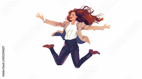 Joyful Beautiful Young Levitating Businesswoman