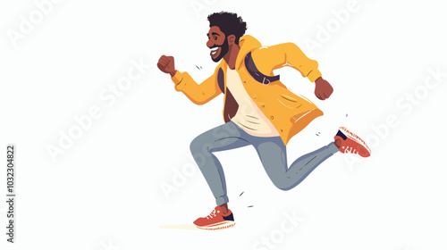 Happy African American Man in Casual Outfit Running Outdoors