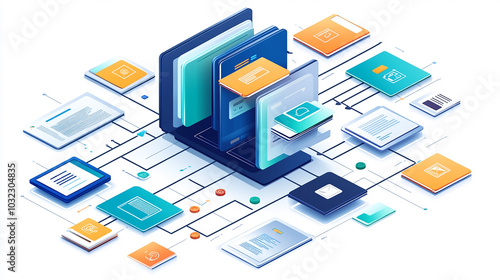 Wallpaper Mural Computer network security technology. Vector illustration structure communications with data center or online server via protected internet connection. Cyber security data concept home network. Torontodigital.ca