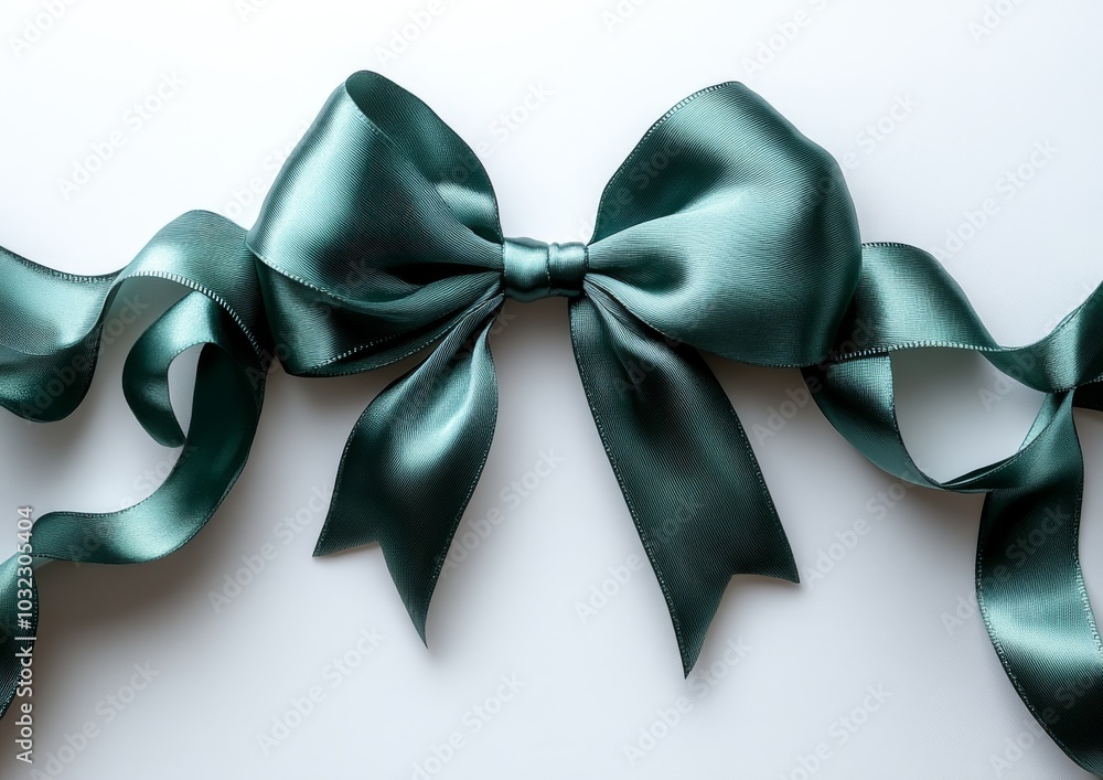 Clipping path of jade green satin ribbon corner stripe fabric bow corner isolated on white Clipping path of jade green satin ribbon corner stripe fabric bow corner isolated on white