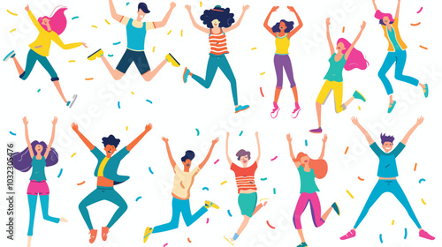 Group of Joyful and Happy People Celebrating Good News and Victory Event