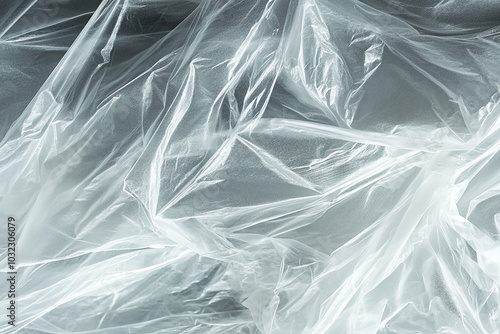 A close-up of the transparent plastic wrap material, with clear textures and a glossy surface. The background is white to highlight the texture of each layer of the wrapping film.