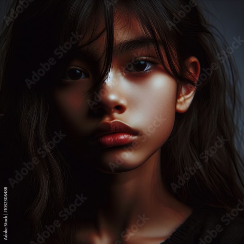 Wallpaper Mural Moody dramatic portrait of a girl with a bold striking expressio Torontodigital.ca