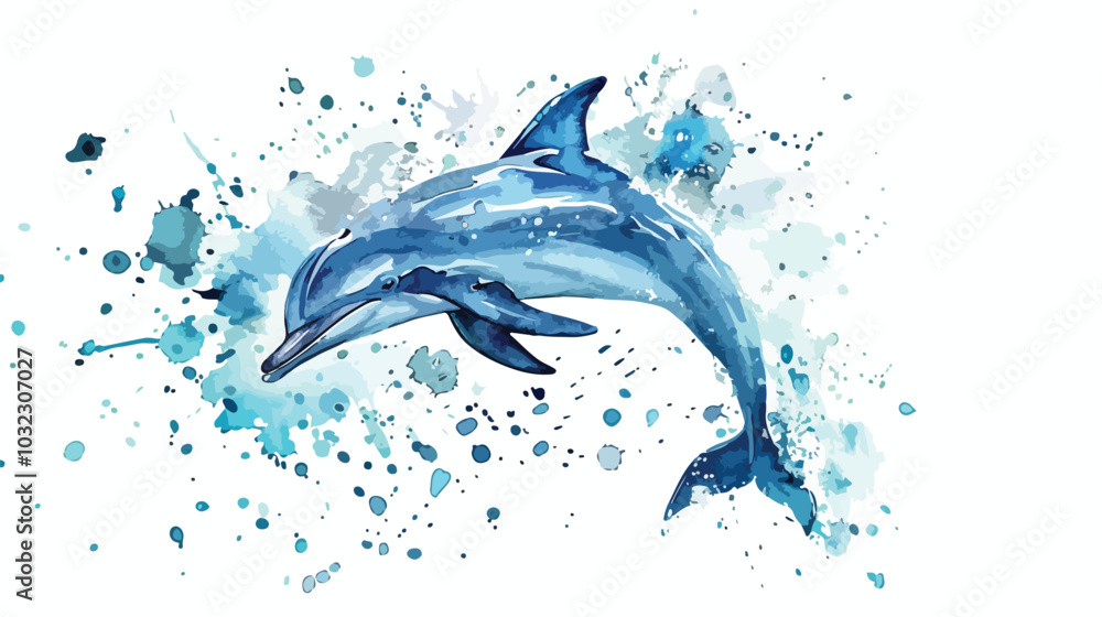 Jumping Dolphin Watercolor Hand Draw Illustration Jumping Dolphin Watercolor Hand Draw Illustration