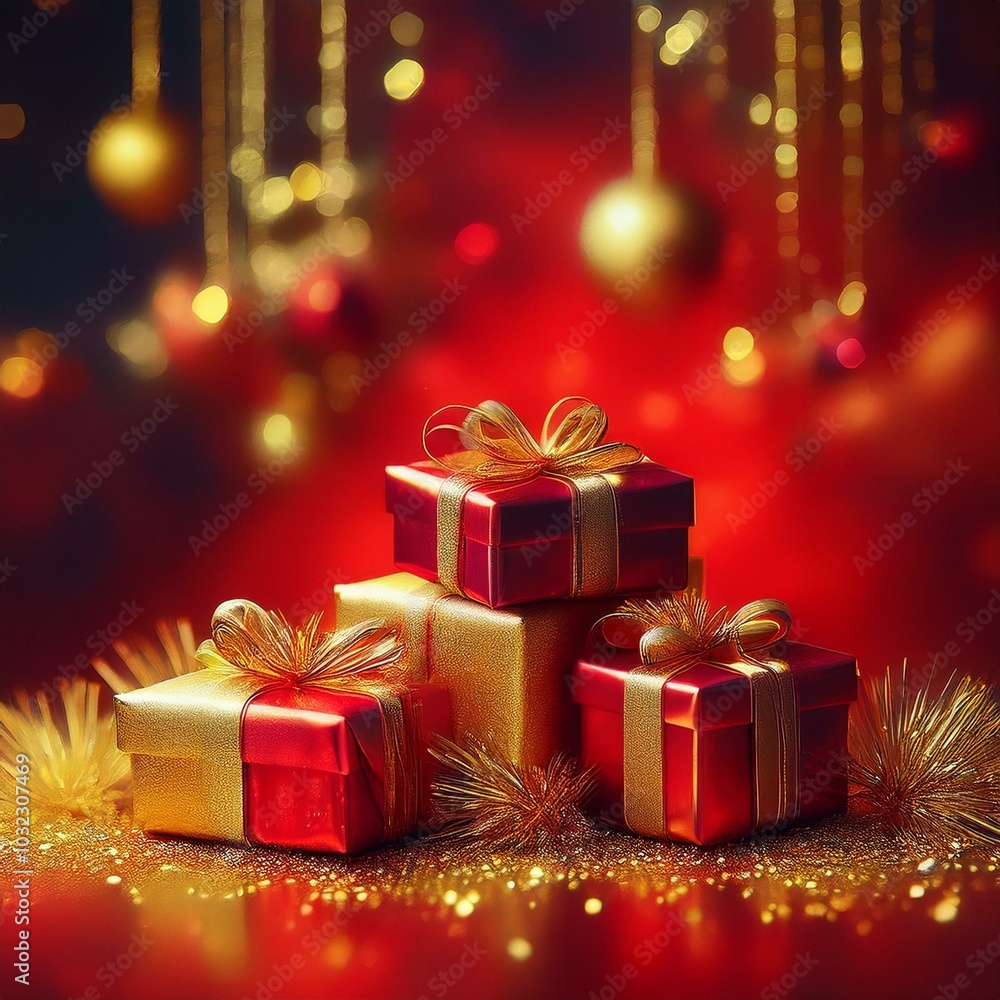 Wrapped new year and Christmas gifts and present background Wrapped new year and Christmas gifts and present background