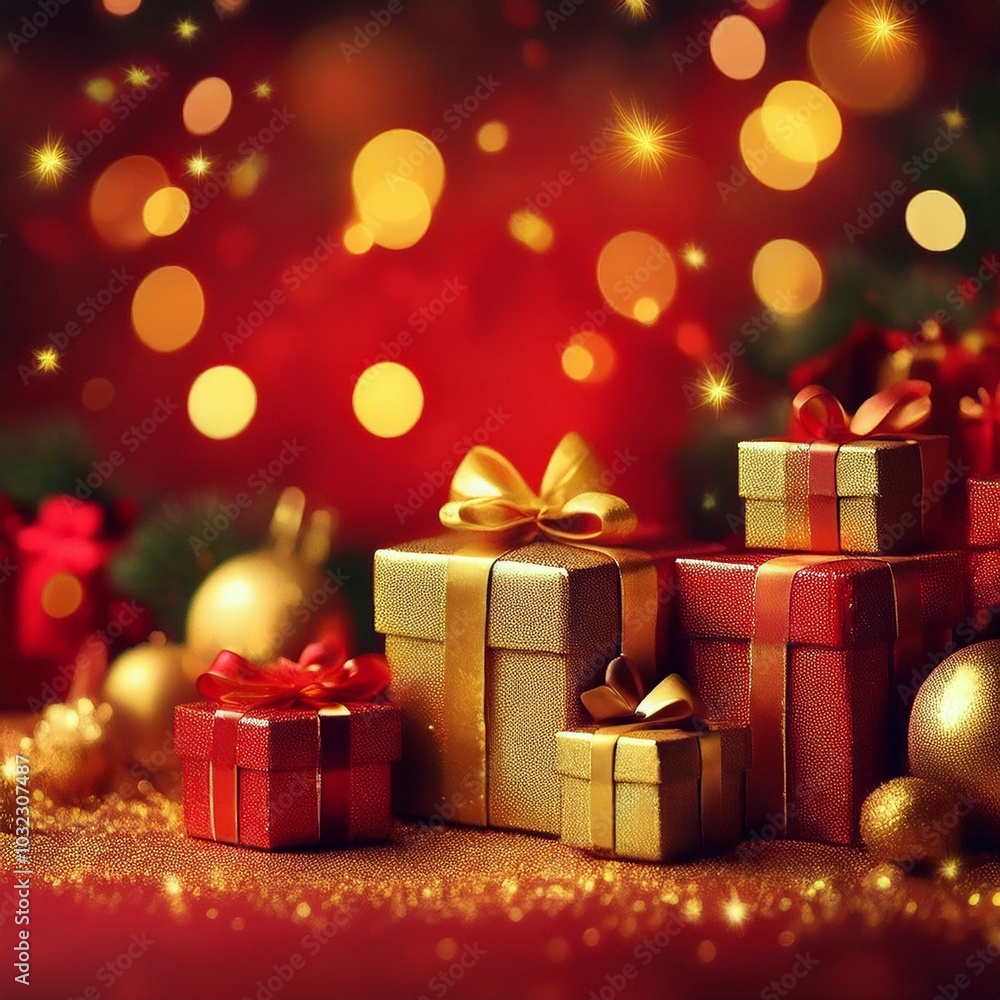 Obraz premium Wrapped new year and Christmas gifts and present background