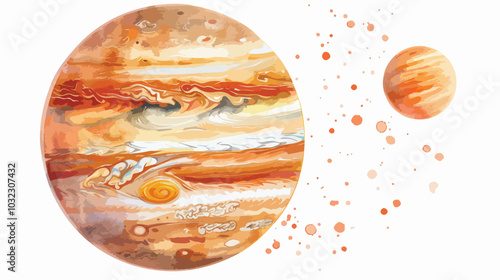 Jupiter on White Background with Watercolor Spine