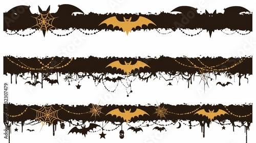 Decorative Halloween-themed borders featuring bats, spider webs, and skulls.
