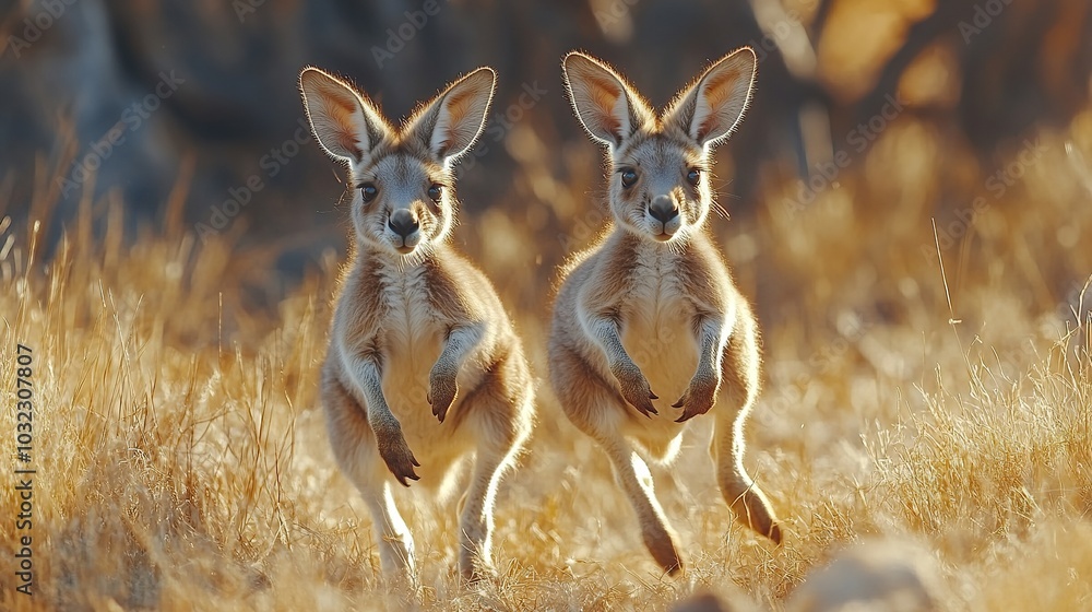 Playful Kangaroos Hopping through the Outback - Australian Wildlife Photography Playful Kangaroos Hopping through the Outback - Australian Wildlife Photography