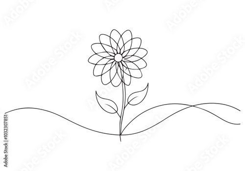 Minimalist Continuous Line Drawing of a Blooming Flower – Elegant Vector Design
