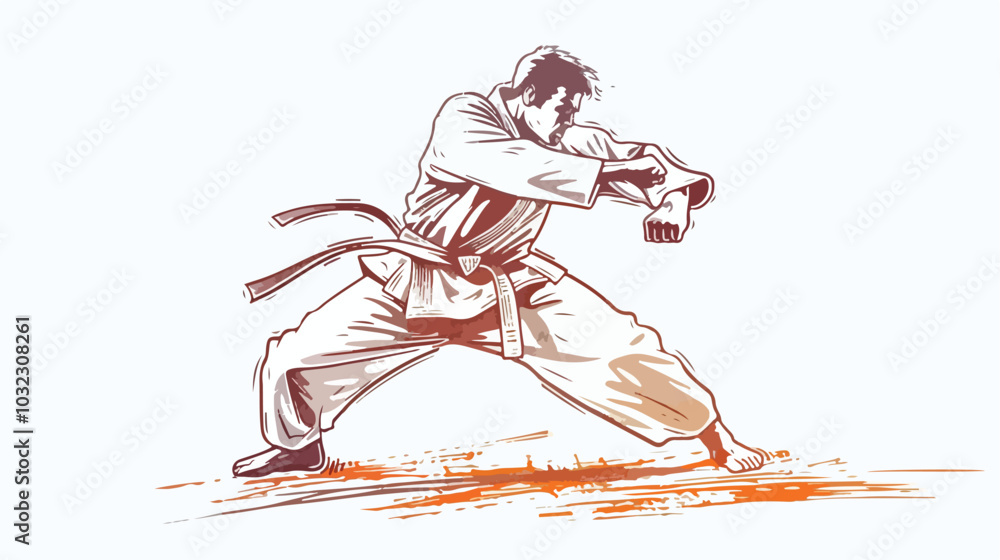 Karate Man Attack Euro Handdrawn Vector Karate Man Attack Euro Handdrawn Vector
