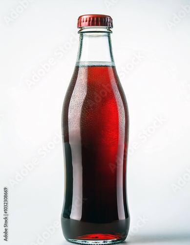 Refreshing Red Beverage in Glass Bottle.  Cool, crisp, and delicious! photo