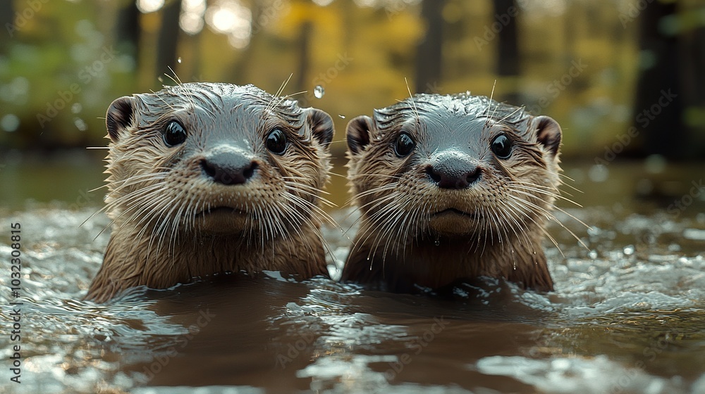 Playful River Otters Sliding Down a Muddy Bank: A Fun and Energetic Scene Playful River Otters Sliding Down a Muddy Bank: A Fun and Energetic Scene
