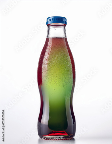 Refreshing Two-Layered Drink in a Glass Bottle. Cool, vibrant colors!