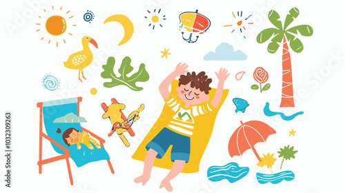 Happy Child Enjoying Leisure Time - Handdrawn Vector Illustration