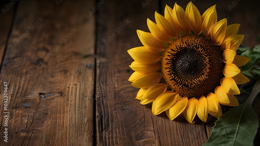 Obraz premium Yellow sunflower Floral Flower on a wooden background