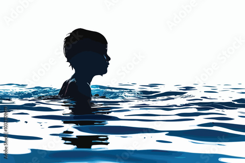 Kid Silhouette in Pool Clipart Isolated on White Background