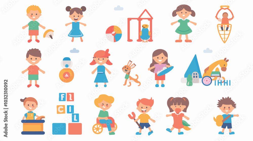 Flat Kids Children Icons and Logos for Childhood Elements Flat Kids Children Icons and Logos for Childhood Elements