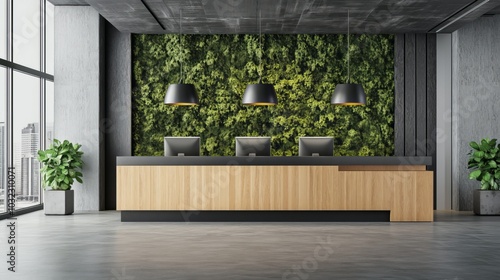 Modern Office Reception with Green Wall 