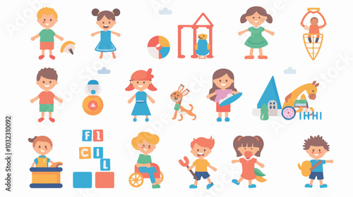 Flat Kids Children Icons and Logos for Childhood Elements