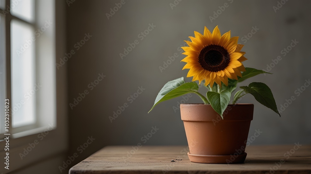 One Yellow Potted Floral Sunflower Pot Plant One Yellow Potted Floral Sunflower Pot Plant