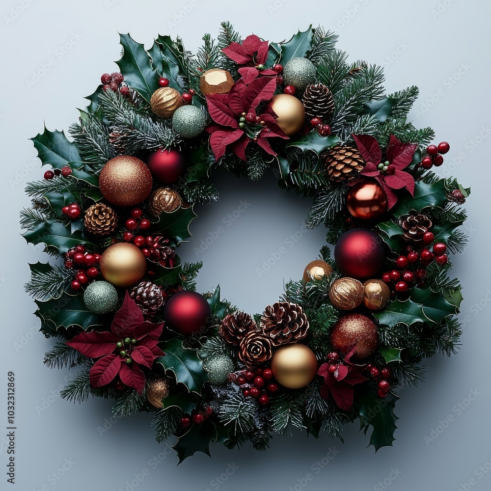 Holly, mistletoe, and cones decoration for Christmas Holly, mistletoe, and cones decoration for Christmas