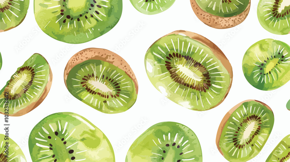 Fototapeta premium Hand Drawn Watercolor Kiwi Fruit Seamless Pattern Illustration