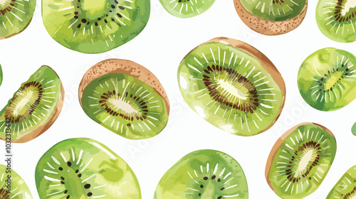 Hand Drawn Watercolor Kiwi Fruit Seamless Pattern Illustration