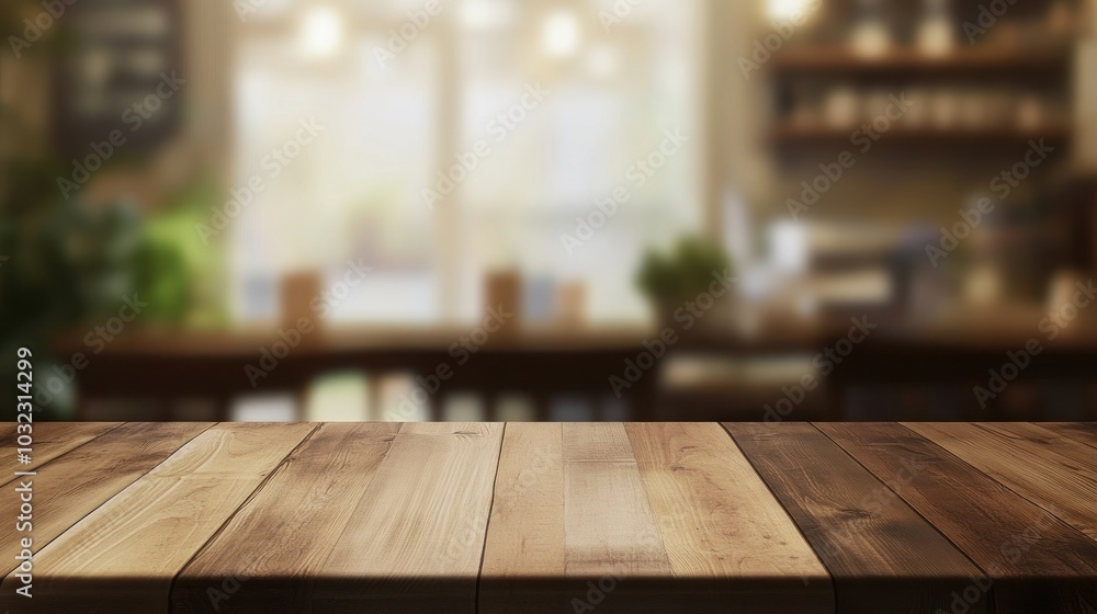 Wooden Table in Cafe Interior Wooden Table in Cafe Interior