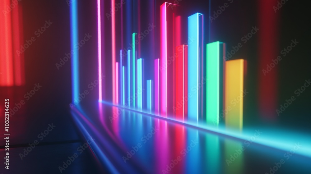 Colorful Neon Bars with Reflections on Surface Colorful Neon Bars with Reflections on Surface
