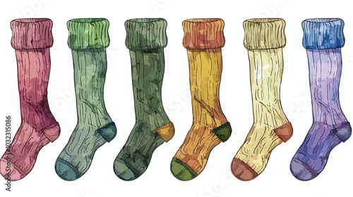 Handdrawn Vector Illustration of Knitted Sock Clothes