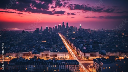 Wallpaper romantic view of evening city skyline
