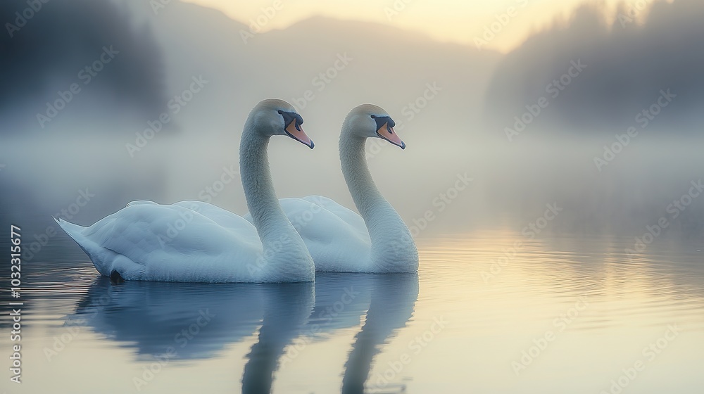 Serene Swans Gliding on a Tranquil Lake - Perfect for Nature and Wildlife Photography Serene Swans Gliding on a Tranquil Lake - Perfect for Nature and Wildlife Photography