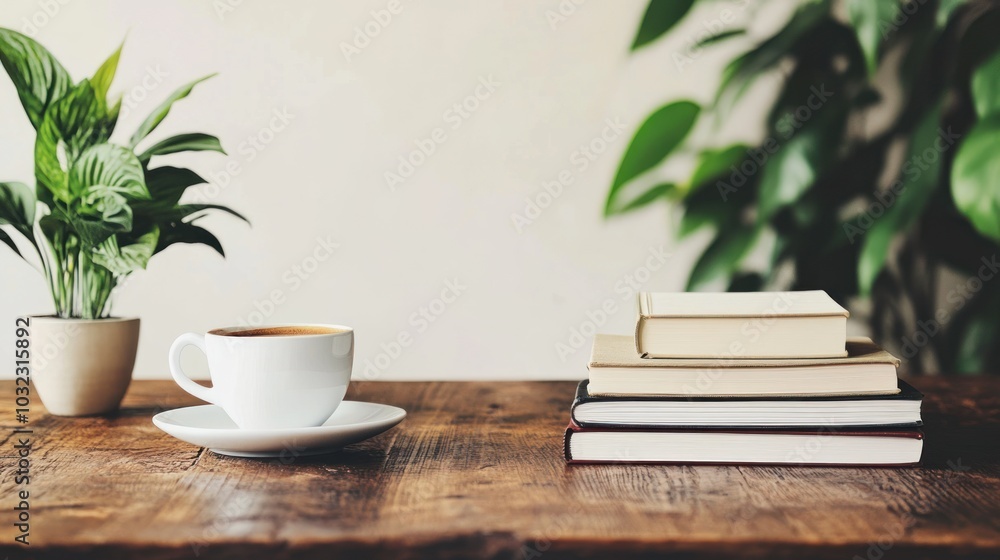 Coffee and Books on a Wooden Table Coffee and Books on a Wooden Table