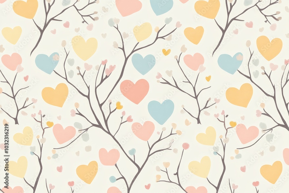 Cute heart and branch pattern on a pastel background
Cute heart and branch pattern on a pastel background