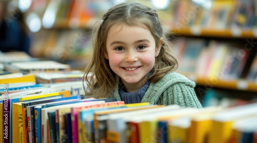 Young Girl Smiling in Bookstore