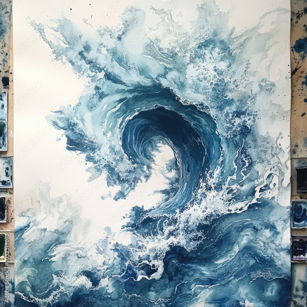 Dynamic watercolor wave in shades of blue Dynamic watercolor wave in shades of blue