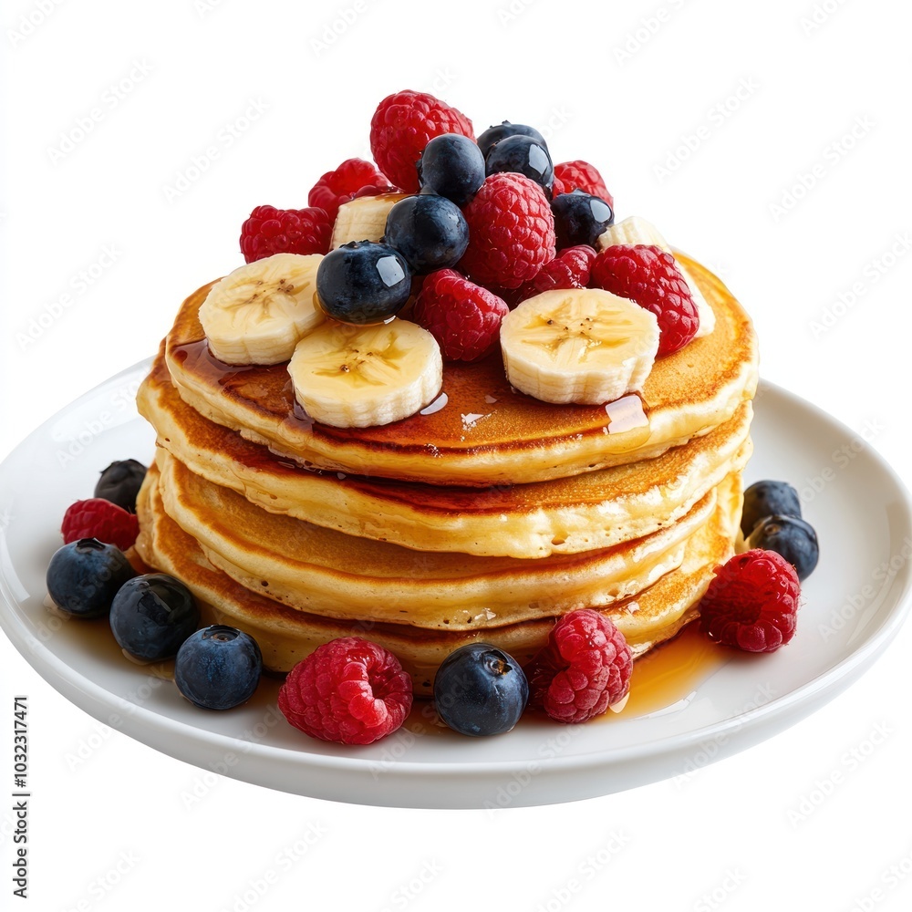 Minimalist Pancake Presentation with Fresh Toppings Minimalist Pancake Presentation with Fresh Toppings