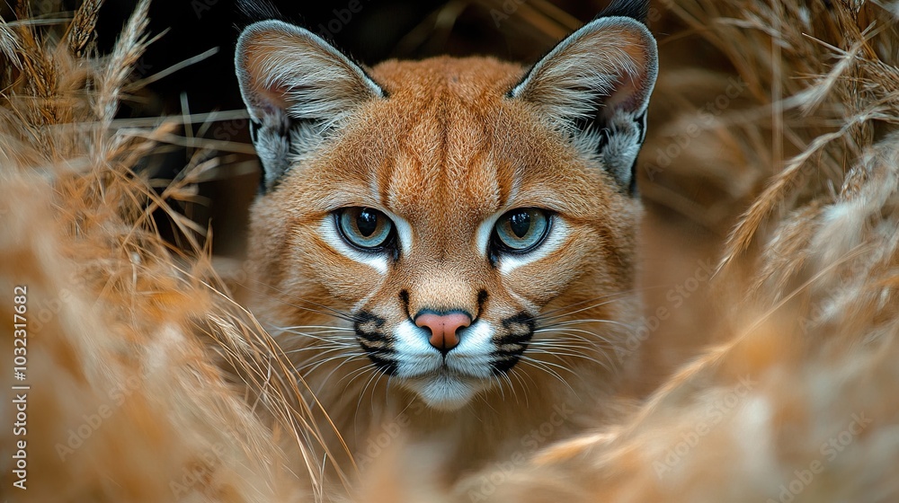 Stealthy Caracal Hunting in Tall Grass - Perfect for Wildlife and Nature Photography Stealthy Caracal Hunting in Tall Grass - Perfect for Wildlife and Nature Photography