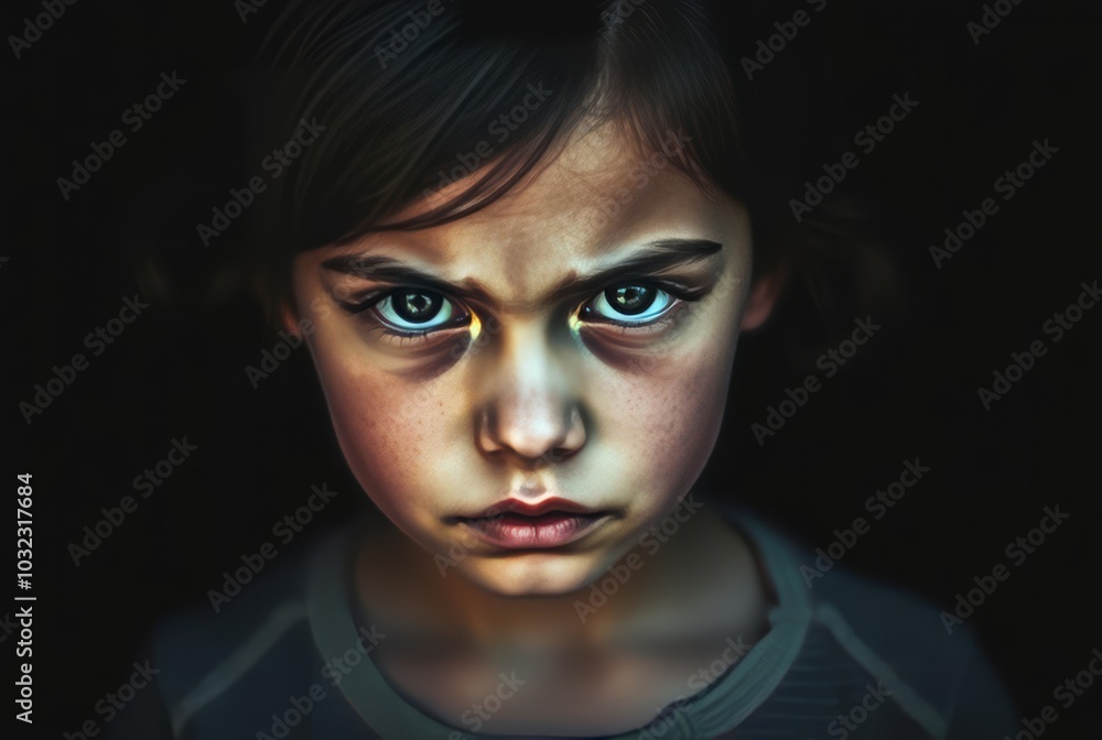 Moody dramatic portrait of a girl with a bold striking expressio Moody dramatic portrait of a girl with a bold striking expressio