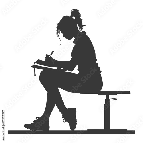 Silhouette of a Woman Writing on a Book While Seated on a Bench