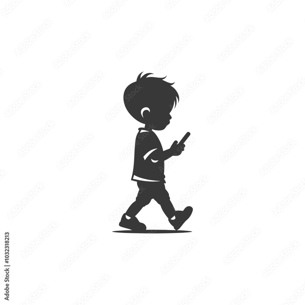 Silhouette of a Young Boy Walking and Looking at His Phone Silhouette of a Young Boy Walking and Looking at His Phone