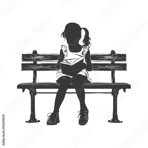Silhouette of a Young Girl Reading on a Bench