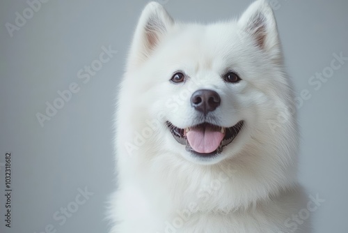 Cute Samoyed dog on color background , isolated on white background, , free space text, copy space, copy space for text,