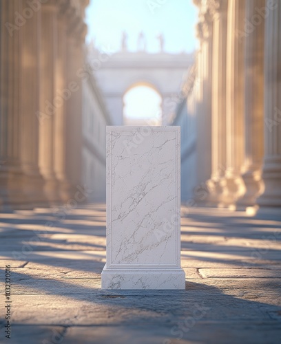 Marble block placed on the polished floor in a grand hallway of a historic ar...